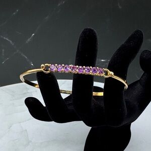 Prime Art & Jewel Gold Plated Amethyst Bangle Bracelet